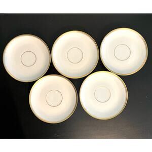 S/5 Antique White Saucers with Gold Band/Rim - Thomas Sevres Bavaria Porcelain